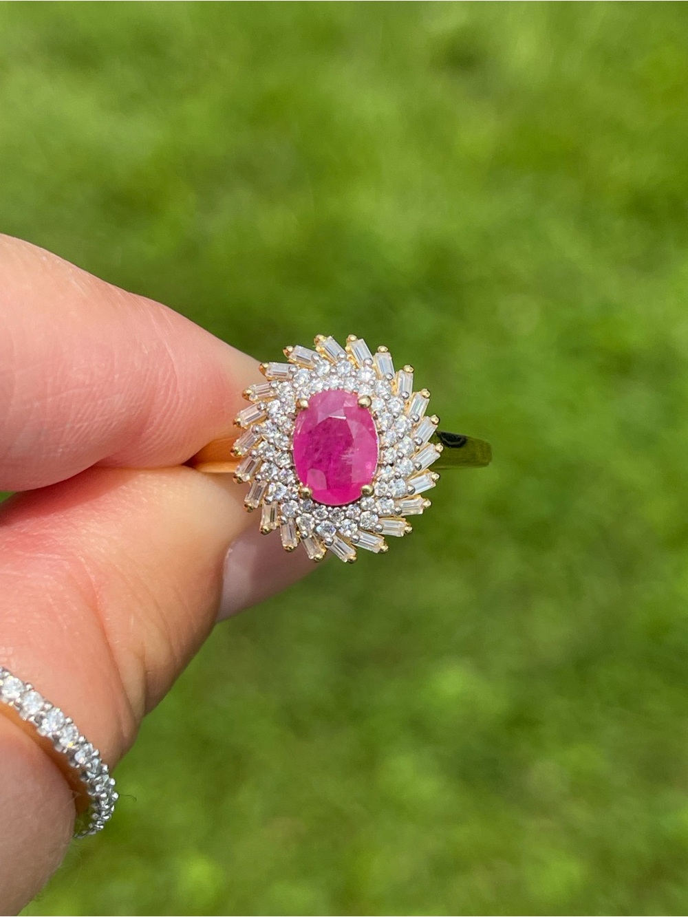 AAA Montepuez Ruby and Moissanite Halo Ring